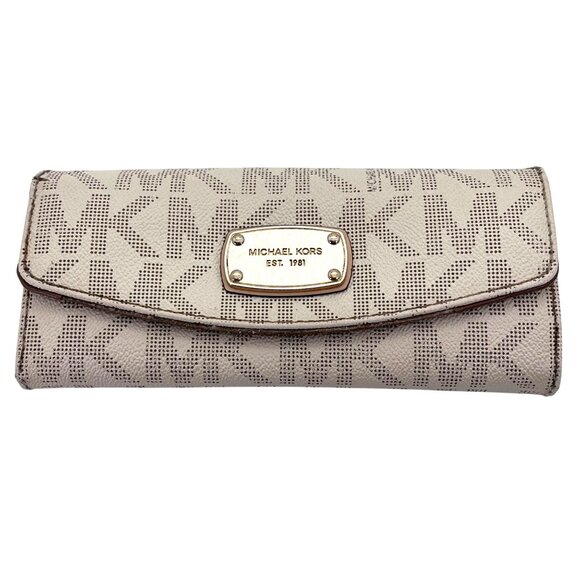 Michael Kors Handbags - Michael Kors Jet Set Beige Monogram Continental Wallet Zip Around Compartments